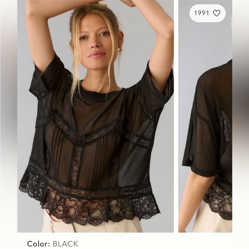 Anthropologie Dolan Short Sleeve Sheer Lace Top